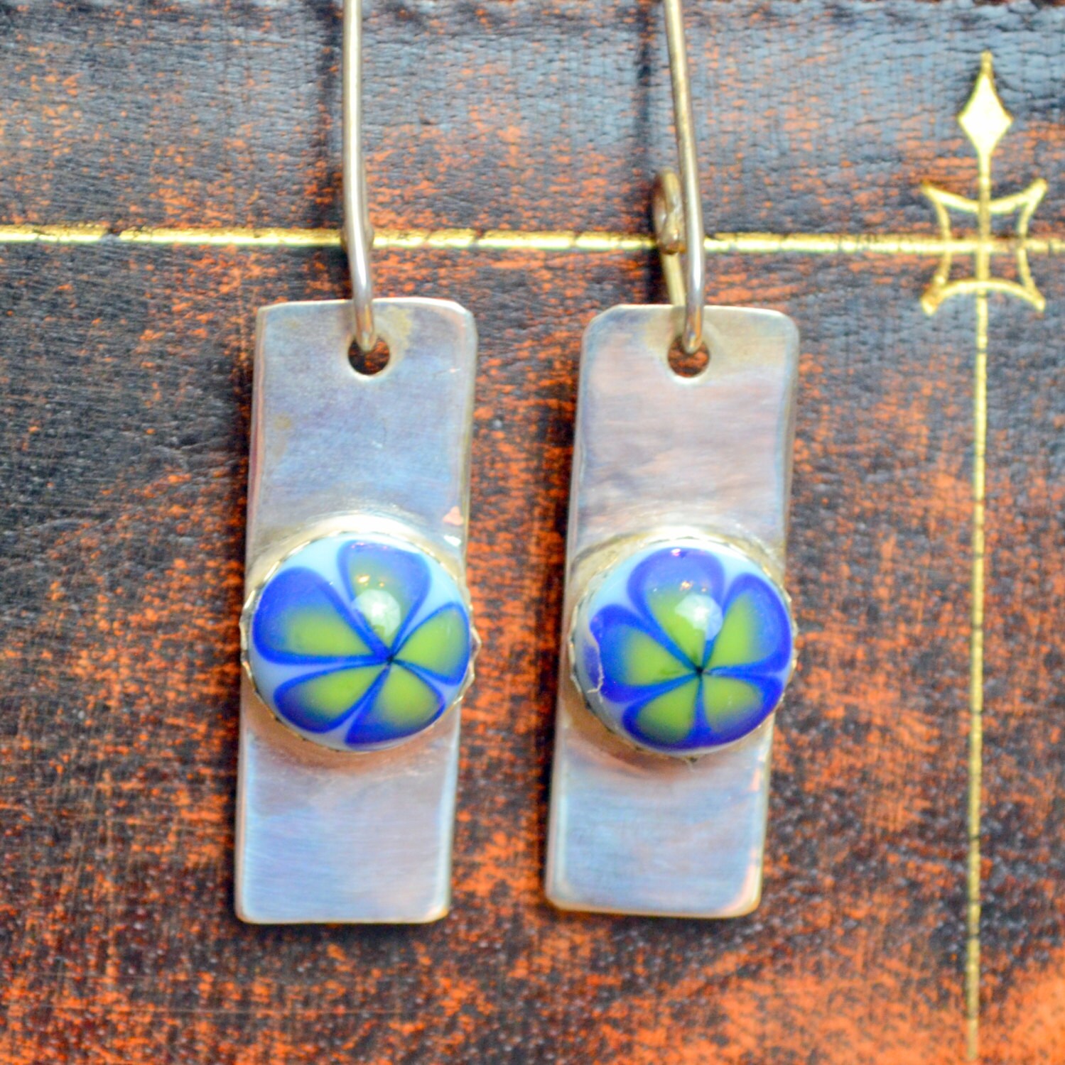 sterling Silber Ohrringe Mit Glas-Cabochons sterling Silber Ohrringe Mit Glas-Cabochons von SilverHollyhocks
