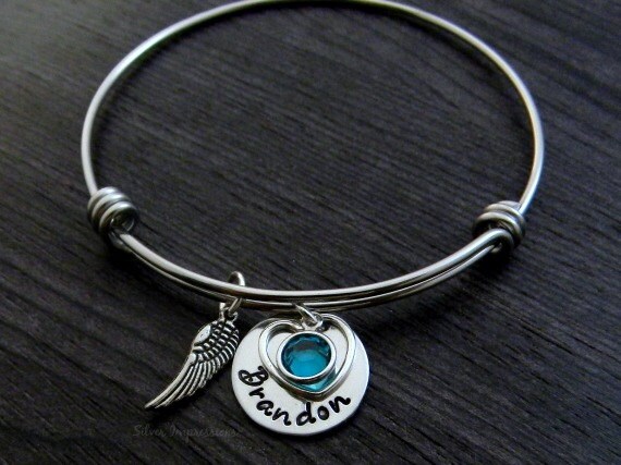 Draht Armreif - Für Immer in Meinem Herzen/Hand Gestempelt Personalisierte Armband Memorial Miscarriage Erinnerung Denkmal von SilverImpressions