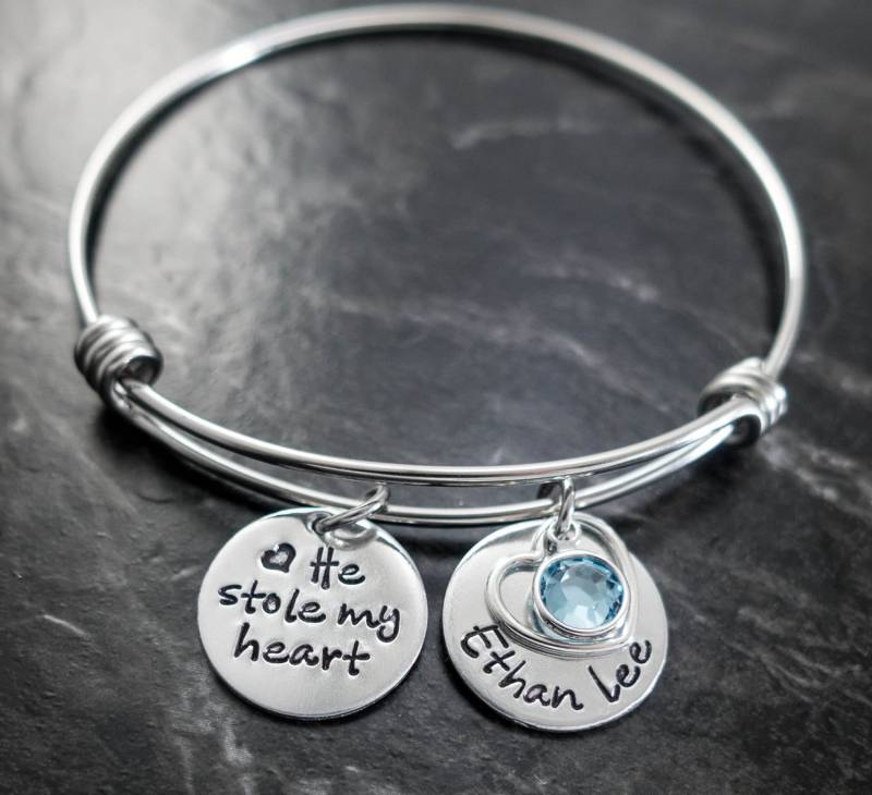 Draht Armreif - Mutter Sohn Schmuck Er Stahl Mein Herz Baby Shower Geschenk Neue Armband Hand Gestempelt Mama von SilverImpressions