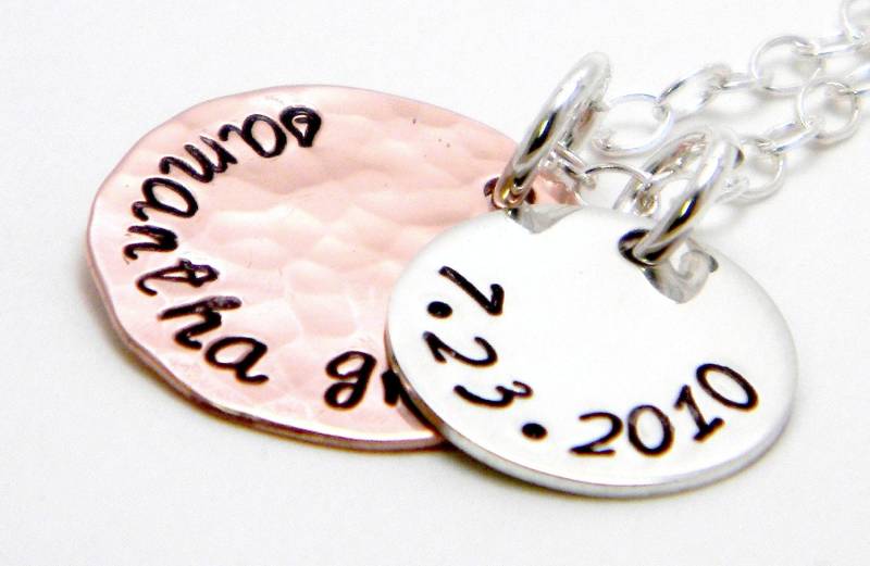 Gemischte Metall Andenken - Personalisierte Sterling Silber Und Kupfer Hand Gestempelt Halskette von SilverImpressions