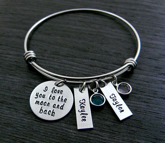 Ich Liebe Dich Zum Mond Und Zurück - Draht Armreif/Mama Großmutter Nana Mimi Personalisiert Von Hand Gestempelt Charm Armband von SilverImpressions