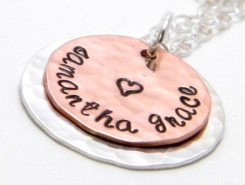 Personalisierte Sterling Silber Und Kupfer Hand Gestempelt Halskette - Mein Herz von SilverImpressions