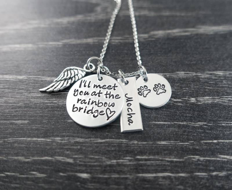 Pet Memorial Schmuck - Charm Halskette Ich Werde Sie An Der Regenbogenbrücke Treffen Verlust Des Haustieres von SilverImpressions