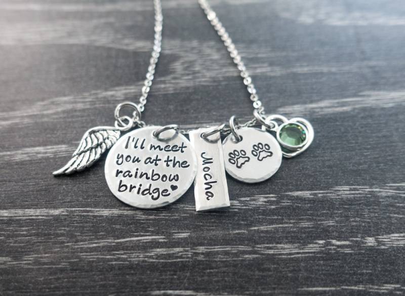 Pet Memorial Schmuck - Charm Halskette Ich Werde Sie An Der Regenbogenbrücke Treffen Verlust Des Haustieres von SilverImpressions