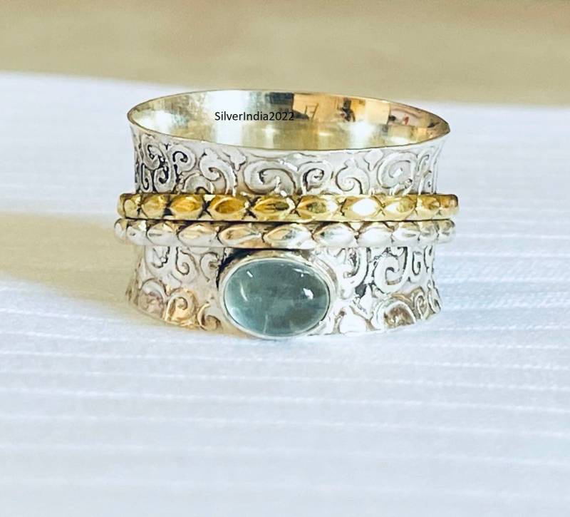 Aquamarin Ring, 925 Sterling Silber Spinner Meditation Handgemachter Schmuck Fidget Geburtstag Geschenk von SilverIndia2022