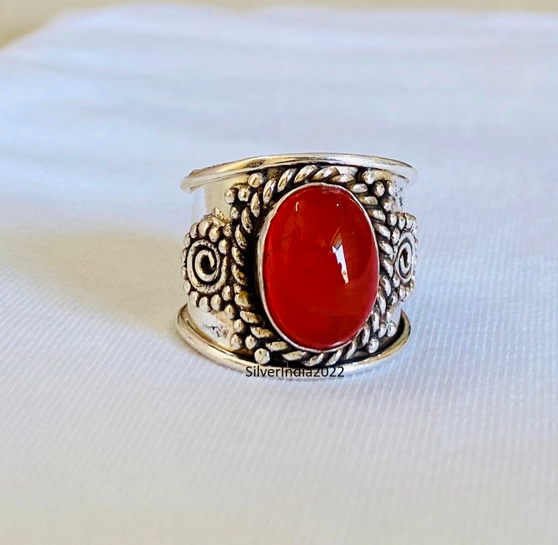 Karneol Ring, 925 Silber Handgemachter Edelstein Verlobungsring, Orangen Stein Eternity Band Boho Geschenkartikel Karneol Ring, 925 Silber Handgemachter Edelstein Verlobungsring, Orangen Stein Eternity Band Boho Geschenkartikel von SilverIndia2022