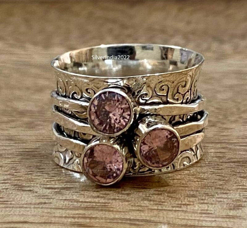 Rosenquarz Ring Meditationsring Handgemachter Kreiselzierlicher Ringversprochener Kreiselring Geschenk Für Sie von SilverIndia2022