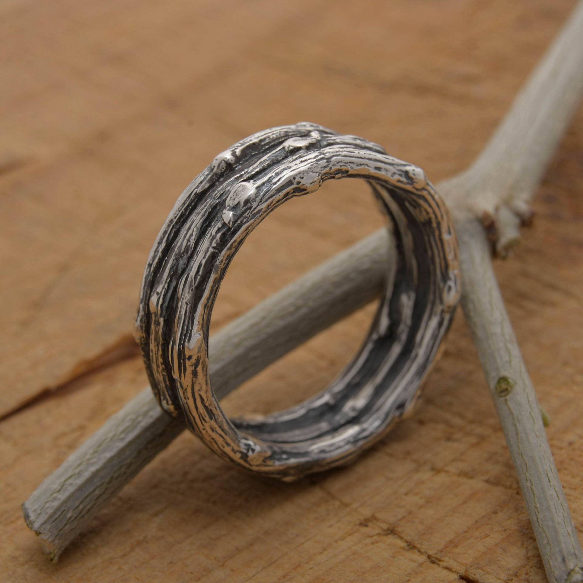 Herrenring Aus Sterlingsilber Mit Olivenzweigband, Naturschmuck, Da90 von SilverJewellerySpot