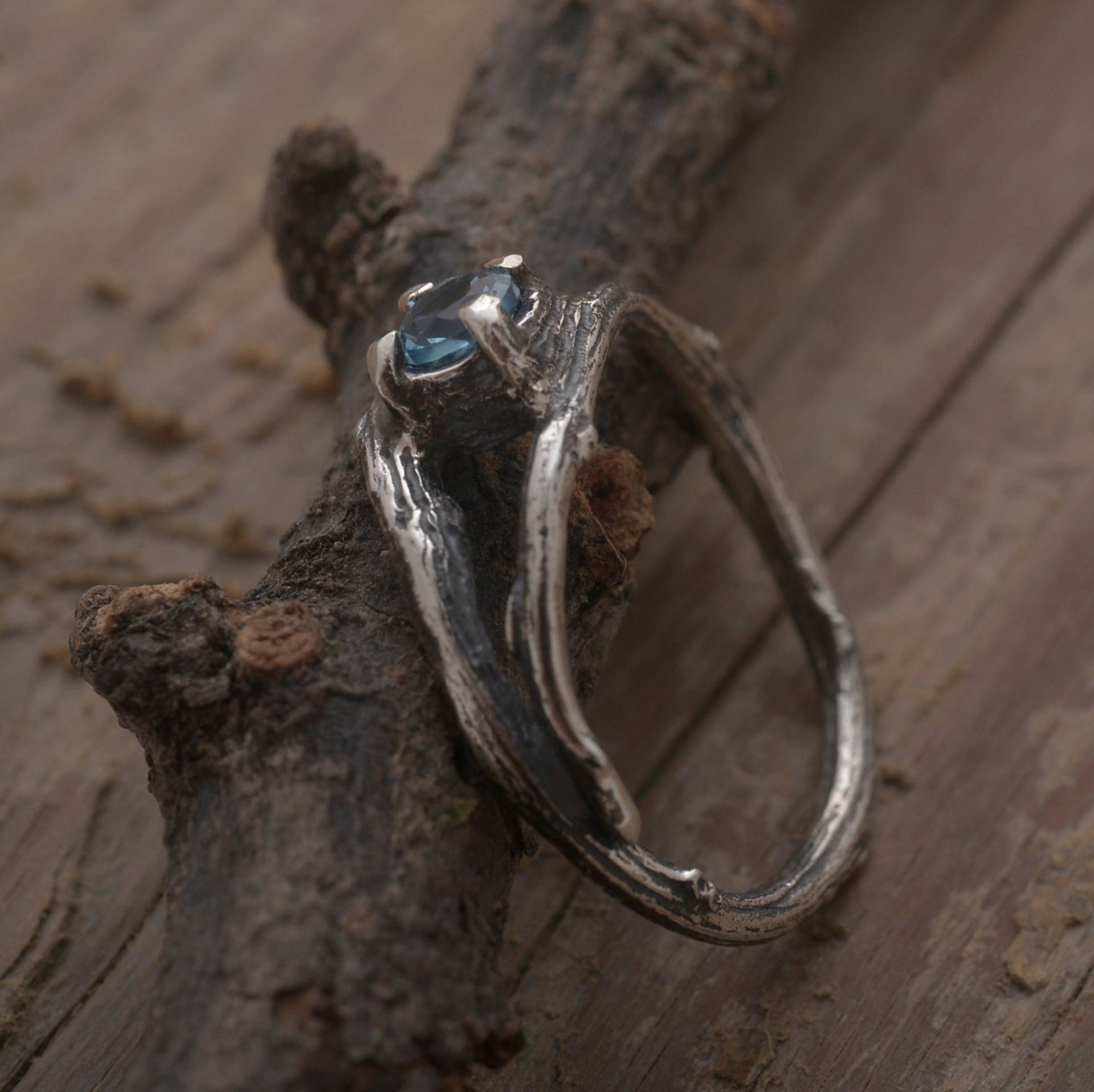 Blautopas Zweig Ring, Sterling Silber Verlobungsring Da395 von SilverJewellerySpot
