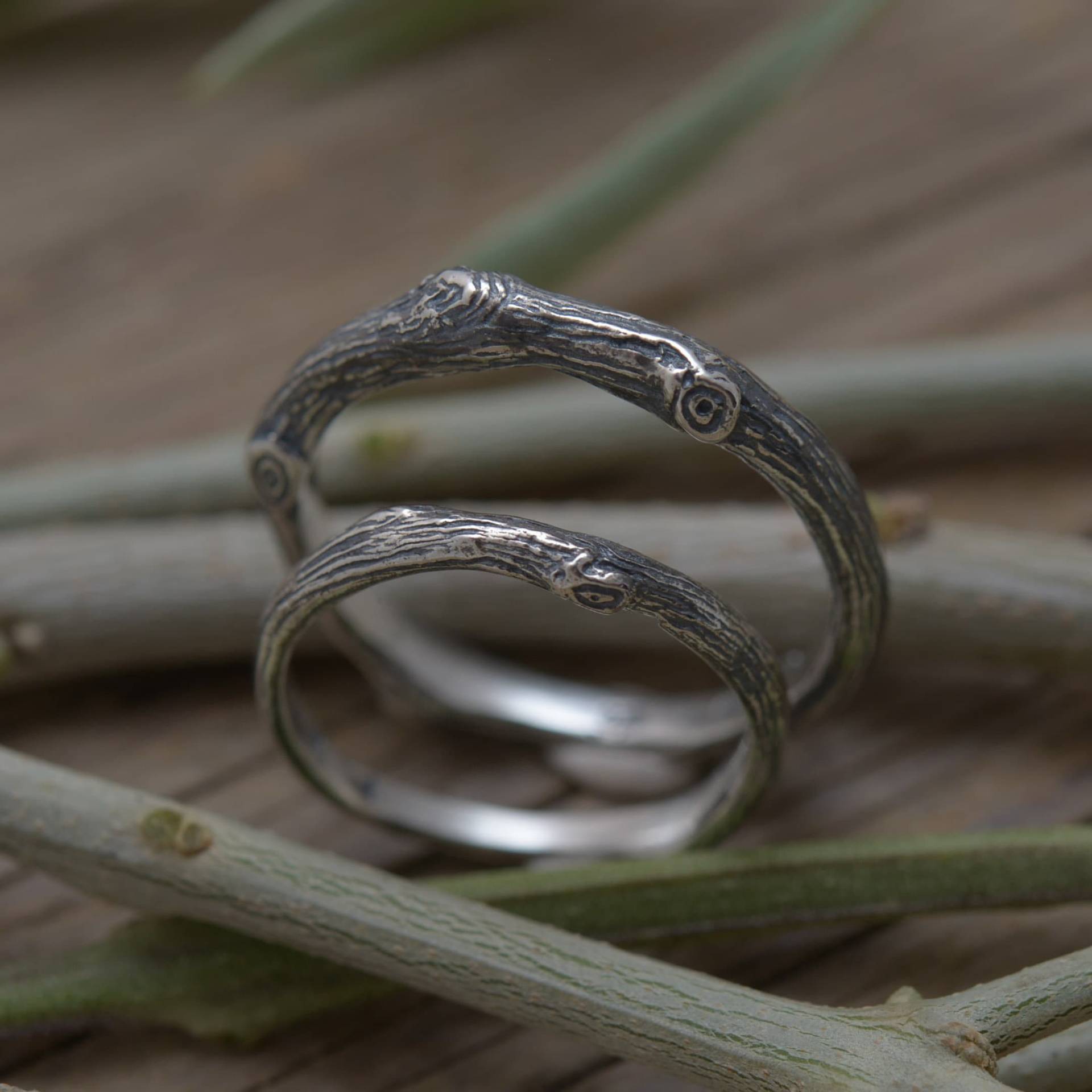 His & Hers Ringe, Ast Passender Ehering Set, Einzigartiger Zweig Brautschmuck Be178 von SilverJewellerySpot