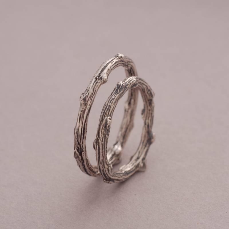 Silber Zweig Passende Eheringe Ringe, Olivenbaum Ehering Set, Be57 von SilverJewellerySpot