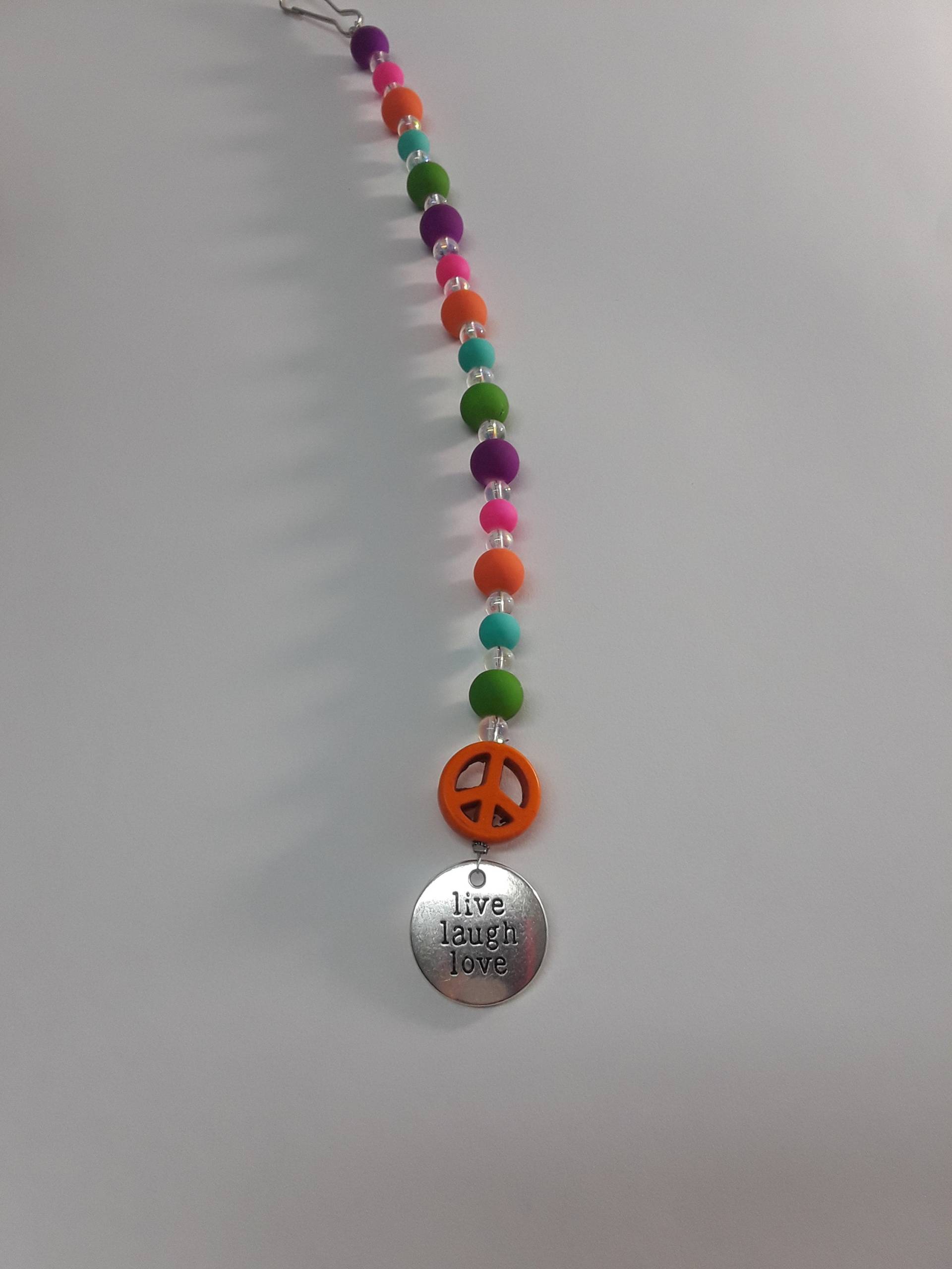 Neon Farbener Perlen Schlüsselanhänger Oder Rückspiegelaufhänger, Autoaccessoire, Peace Sign von SilverJewelryShopUS