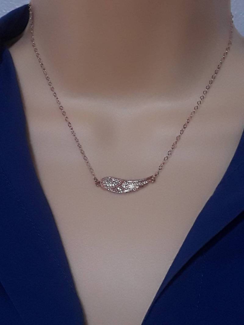 Rosegold Engel Flügel Halskette, Engelsflügel-Anschluss, Handgemachte Mit Zirkon-Engelsflügel von SilverJewelryShopUS