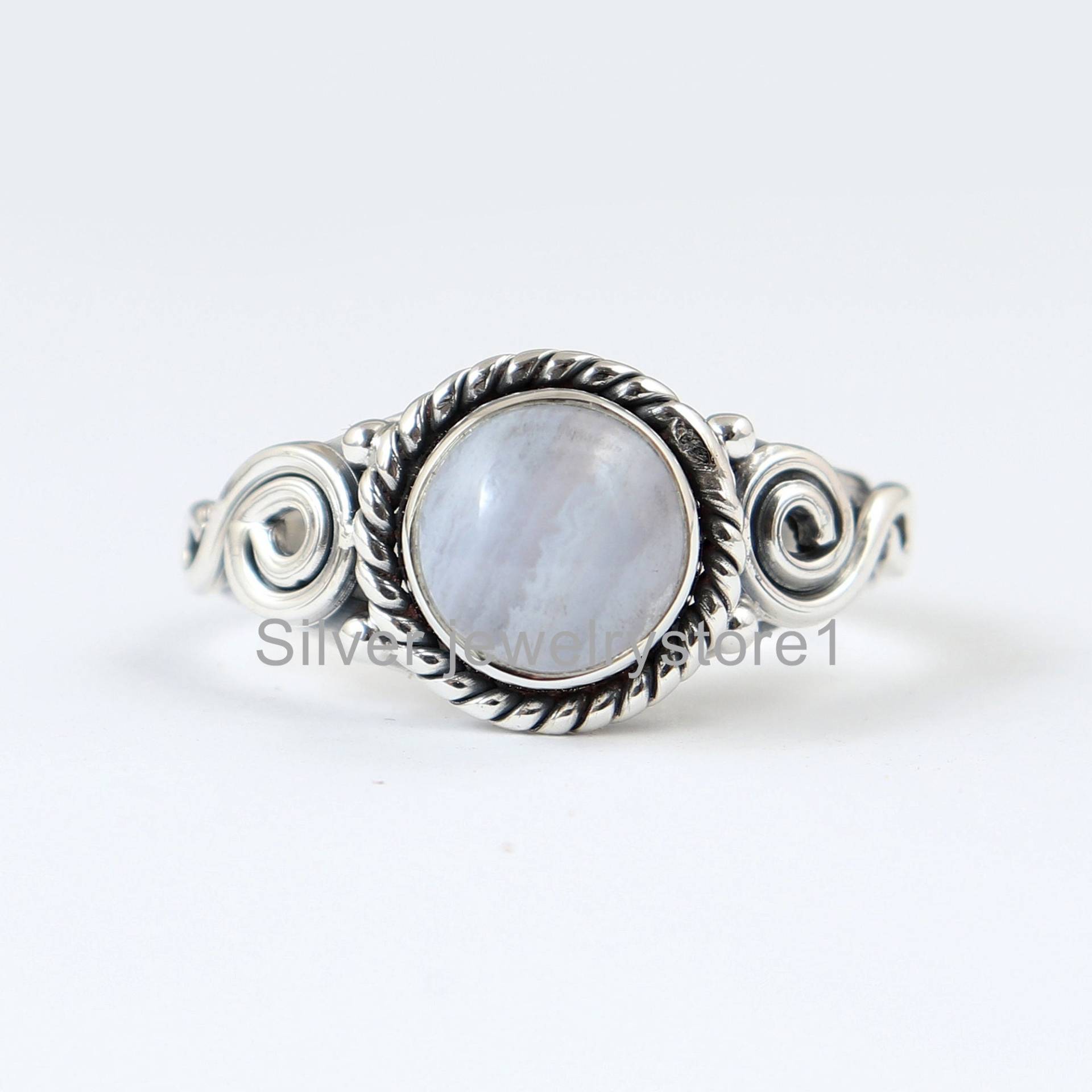 Bio Ring, Blauer Spitzen 925 Sterling Silber Ringe, Achat Frauen Edelstein Handgemachter Ring von SilverJewelryStore1