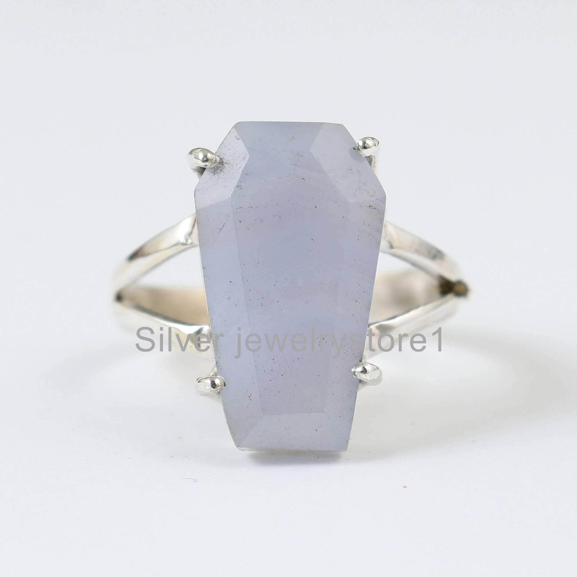 Blauer Spitze Achat Ring, 925 Silber Sarg Edelstein Handgemachter Frauen Schmuck, Statement Sale von SilverJewelryStore1