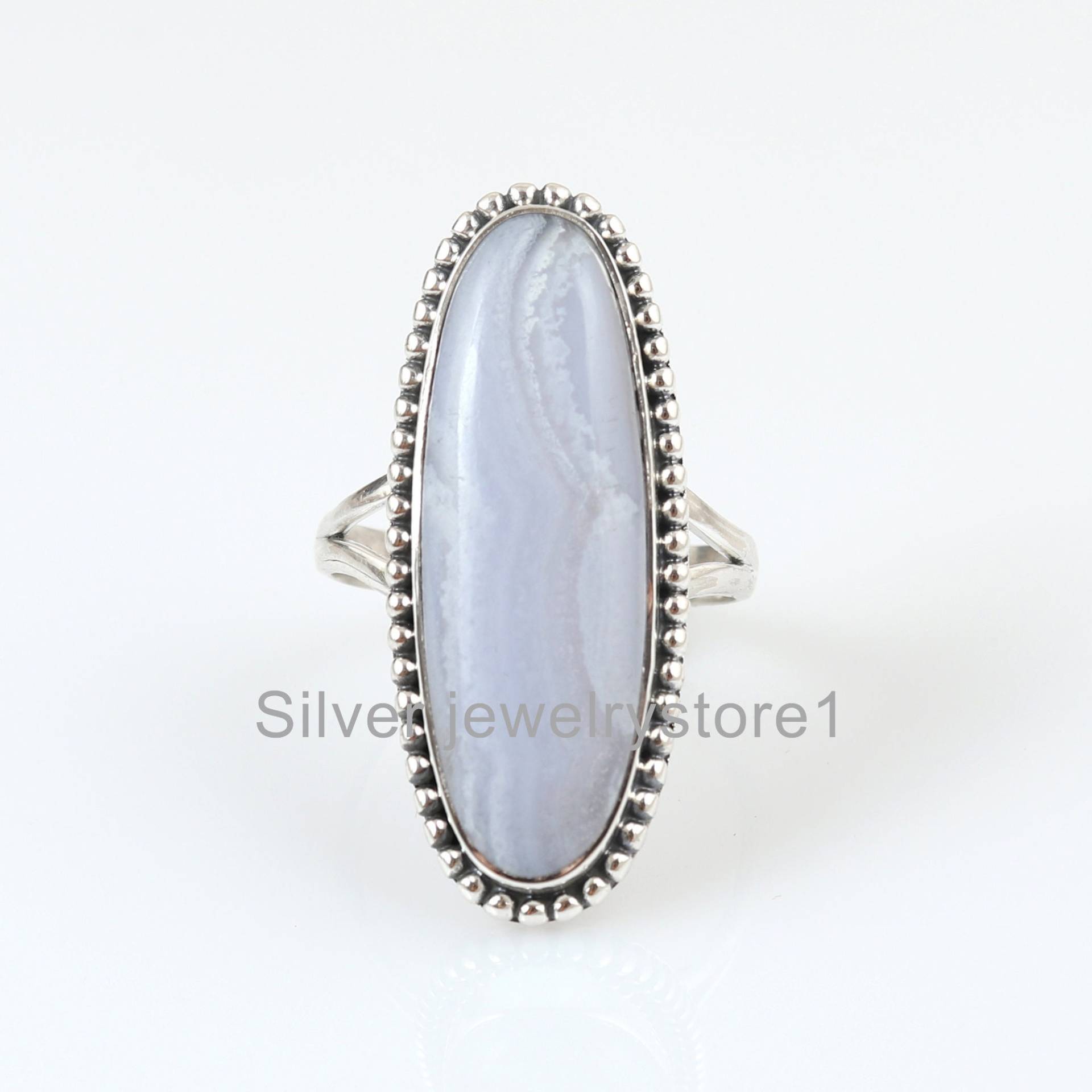 Blauer Spitzen Achat Ring, 925 Sterling Edelstein Antike Silber Frauen Großen Jeden Tag Ring von SilverJewelryStore1