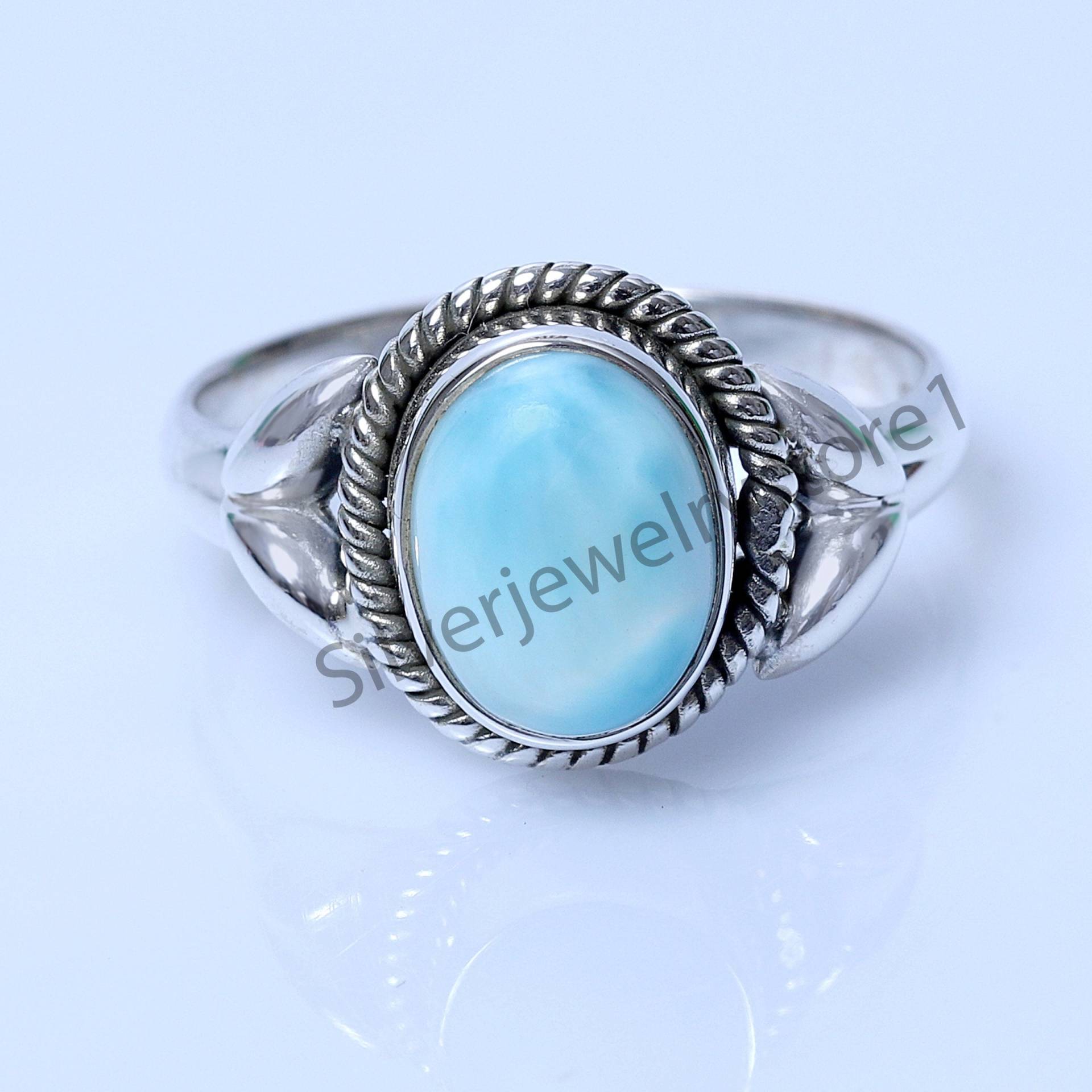 Boho Ring, Seltener Larimar 925 Silber Edelstein Statement Frauen Natürlicher Larimar, Zierlicher Geburtsstein Ring von SilverJewelryStore1