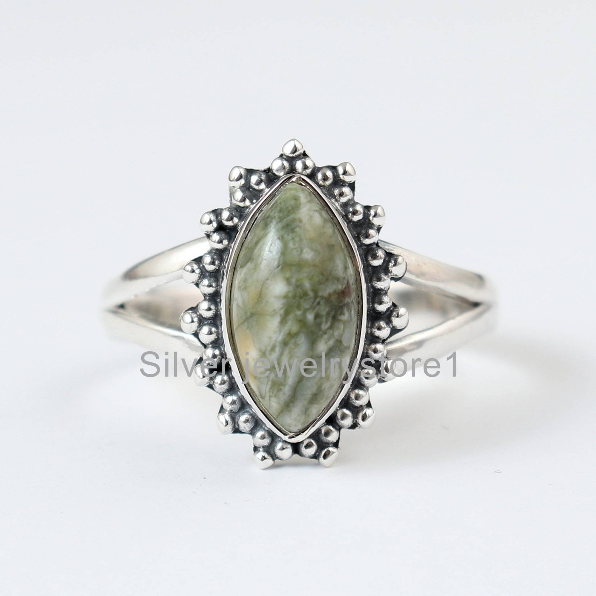 Echter Regenwald Jaspis Sterling Silber, Ring, Bio 925 Silber Natürlicher Edelstein Frauen Handgemachter Ring von SilverJewelryStore1