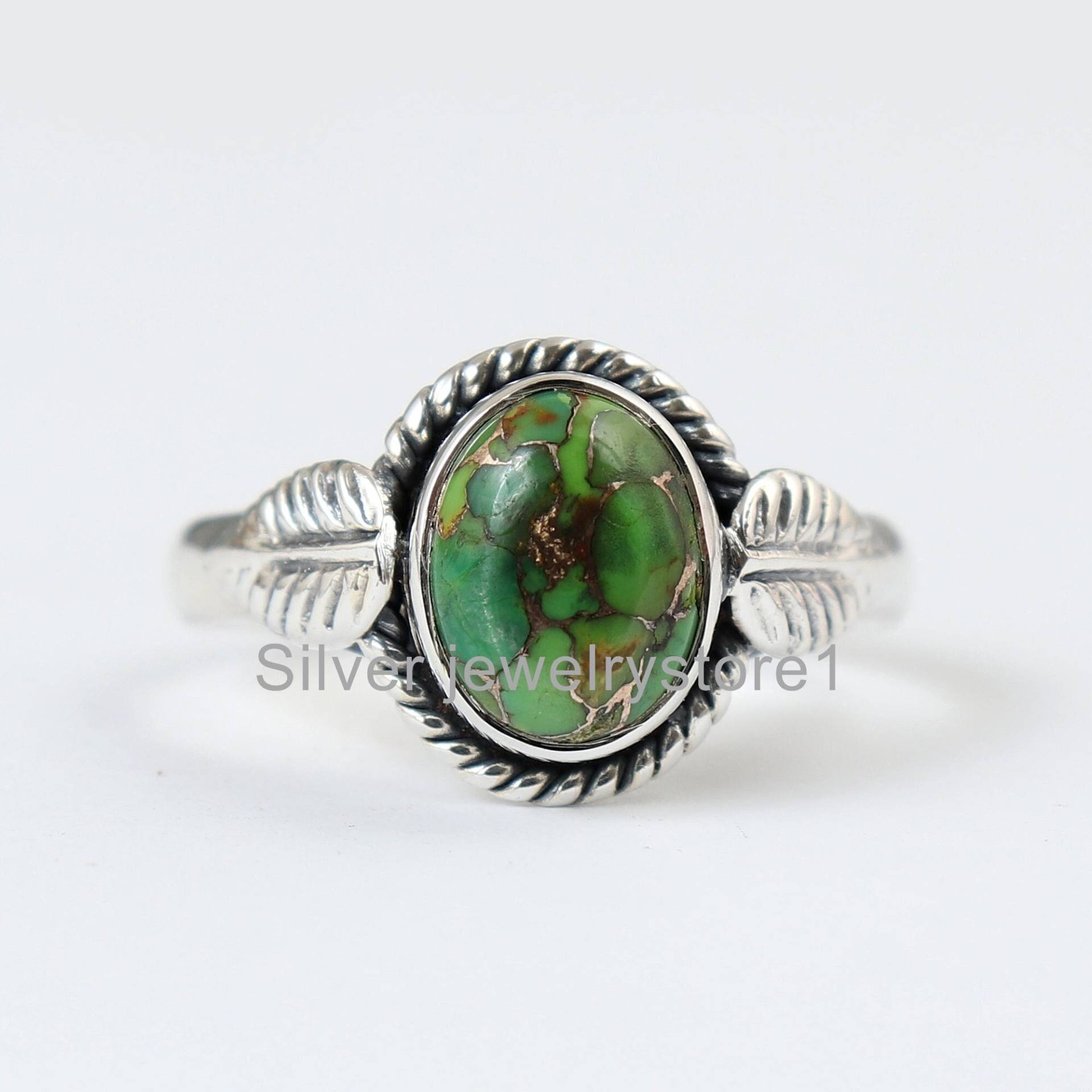 Kupfer Türkis Ring, Silber Band 925 Sterling Silber, Edelstein Versprochener Beliebter Handgefertigter Frauen Geschenke von SilverJewelryStore1