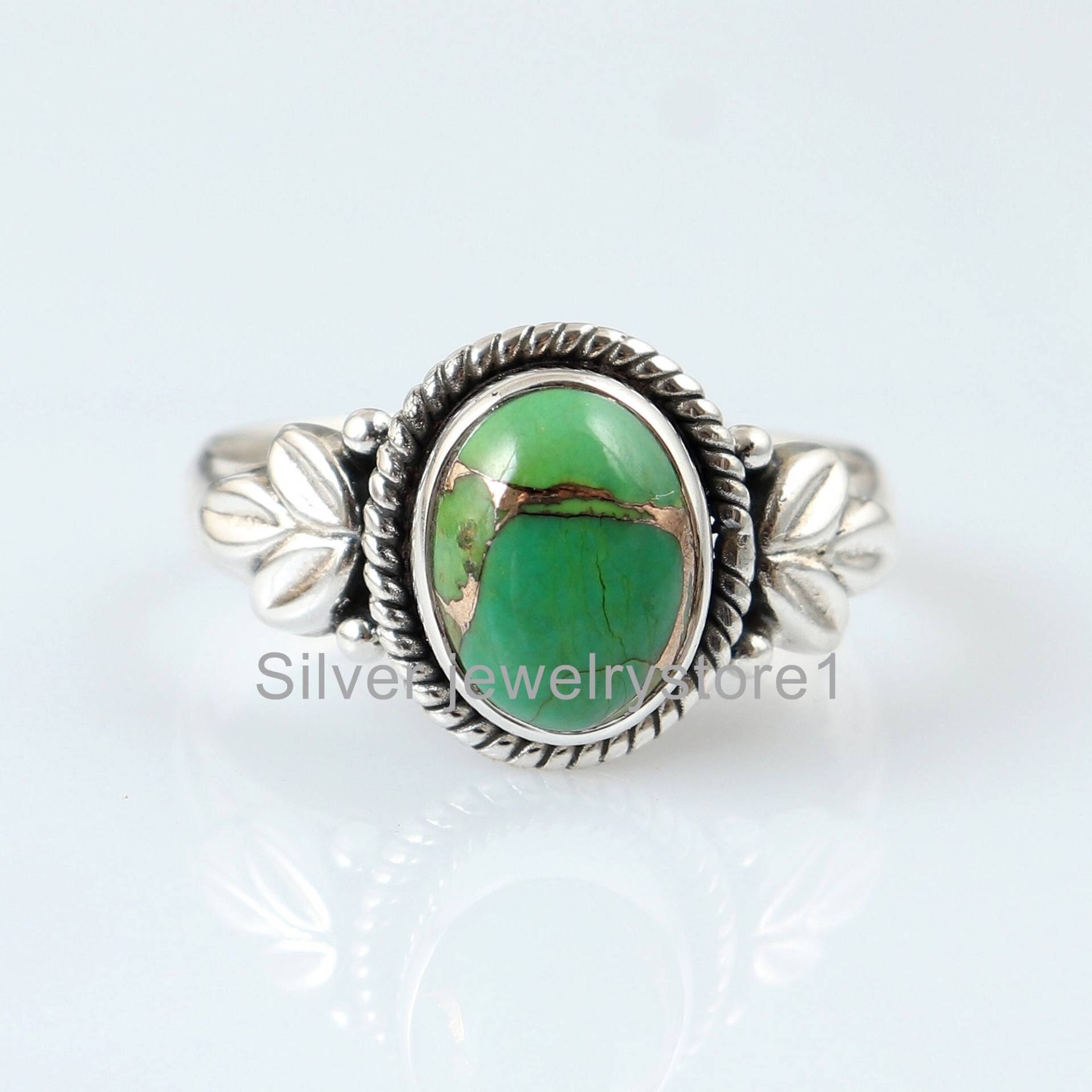 Kupfer Türkis Ring, Silber Band 925 Sterling Silber, Edelstein Versprochen Beliebte Handgemachte Frauen Geschenke von SilverJewelryStore1