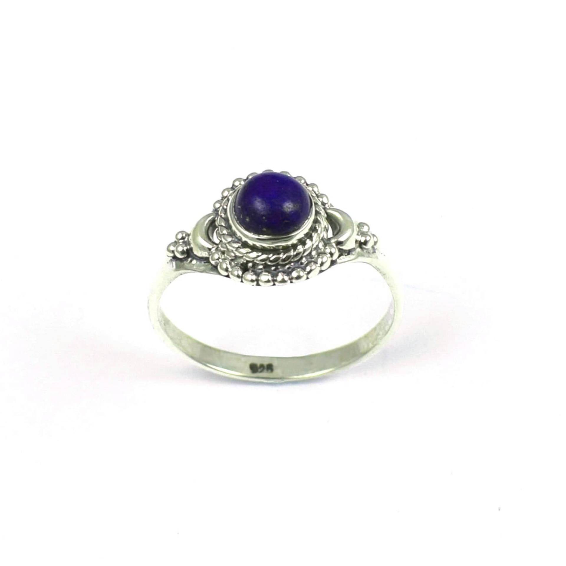 Glatter Lapislazuli-Ring, Runder Massiver Silberring, Handgefertigter Geburtssteinring, Frauenring, Jubiläumsring von SilverJewelryStore1