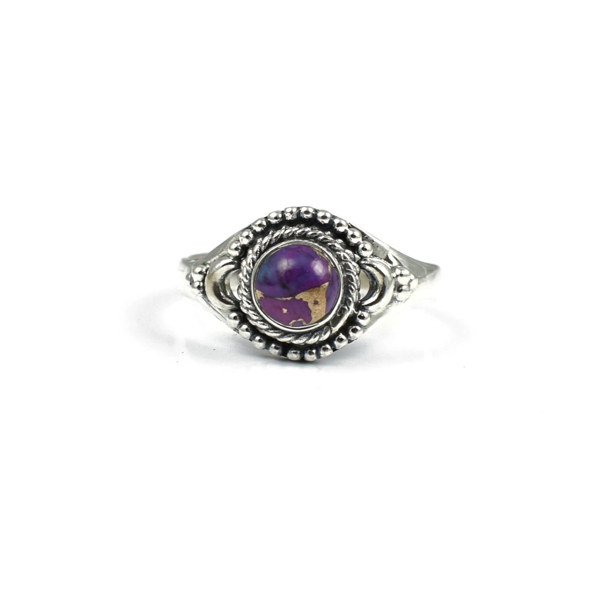 Lila Kupfer Türkis Ring, 925 Sterling Silber 8 Mm Edelstein Damen Versprechensring von SilverJewelryStore1