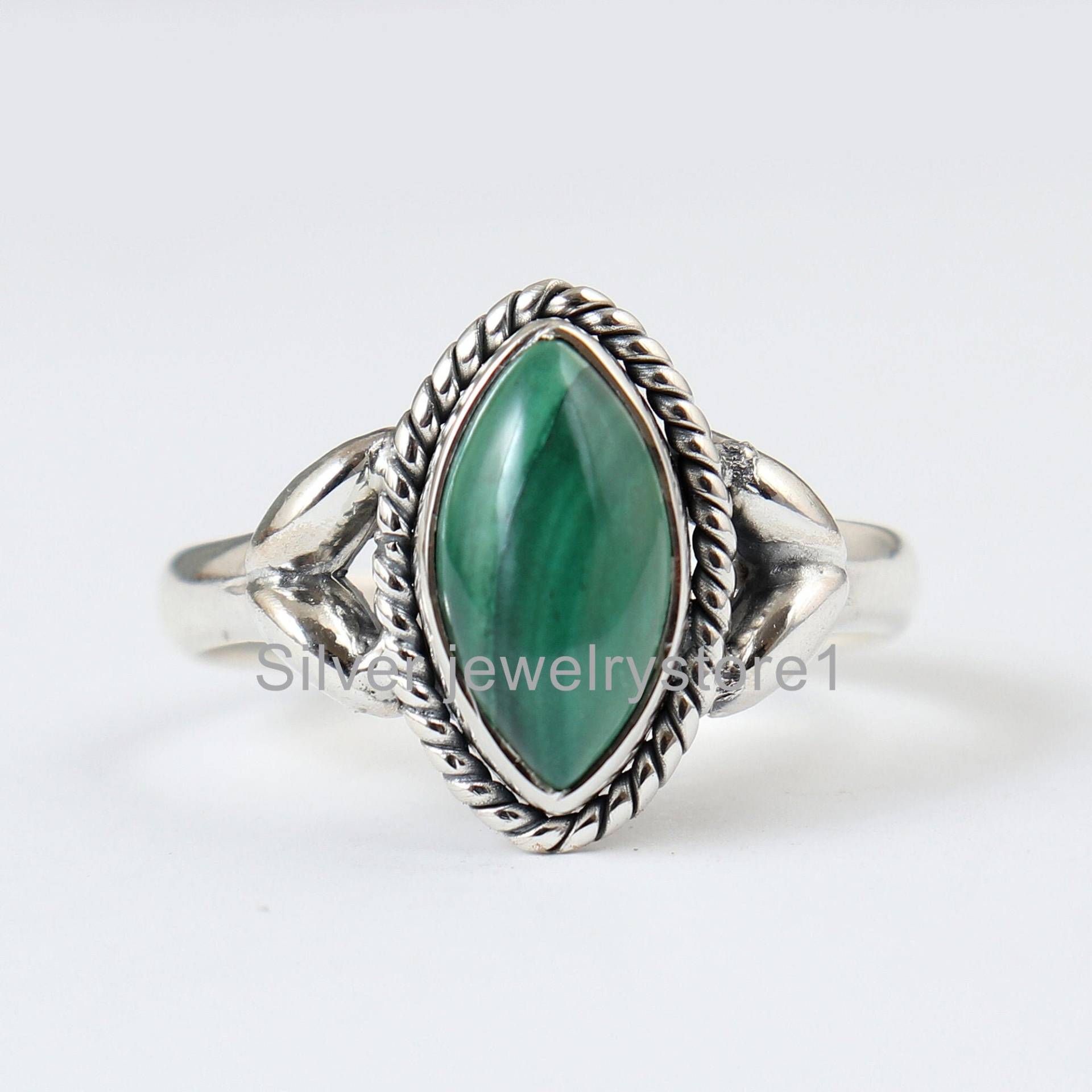 Malachit Schmuck, Grüner Ring, 925 Silber Marquise Edelstein Frauen Ringe, Silberschmuck, Ring von SilverJewelryStore1