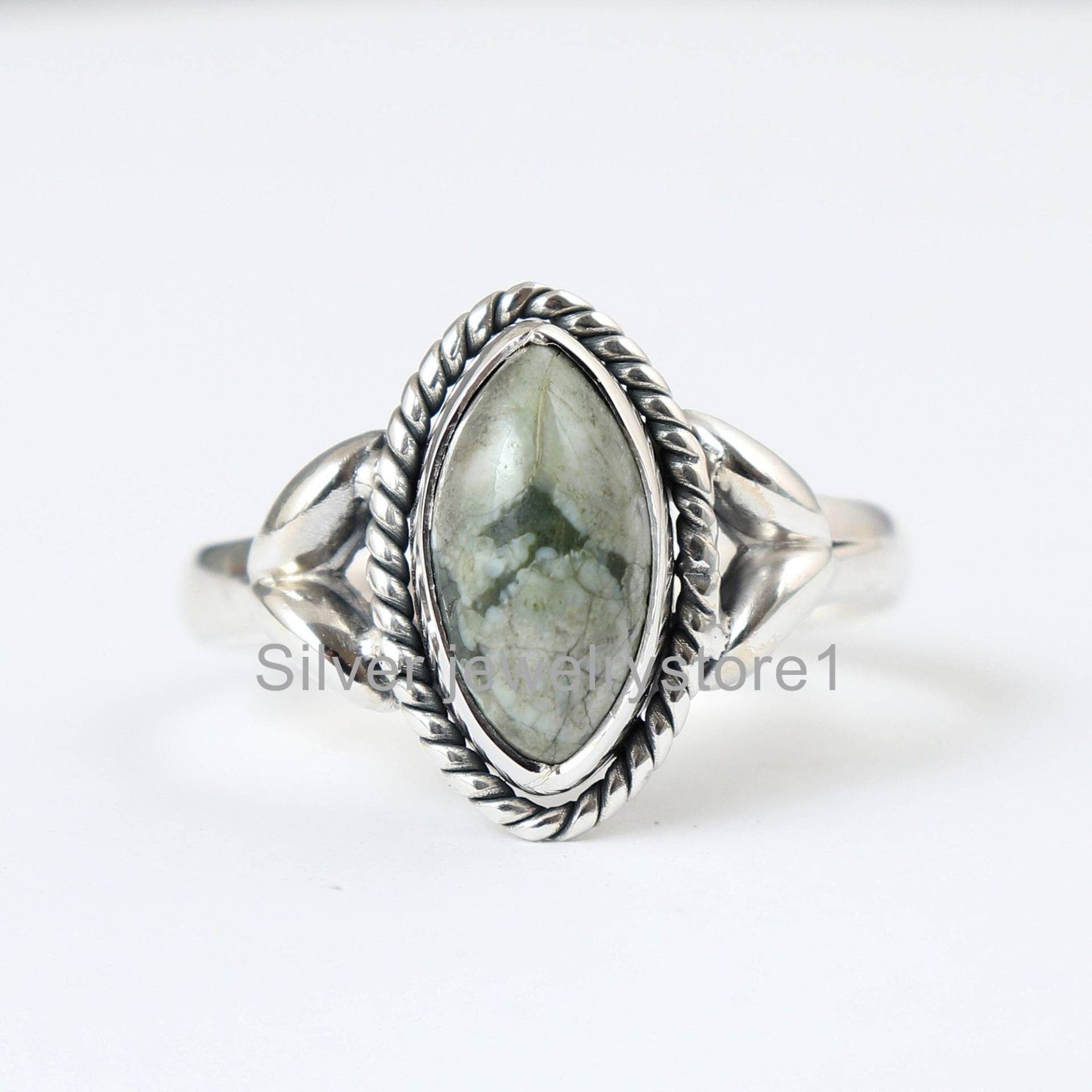 Natürliche Regenwald Jaspis Sterling Silber, Ring, Designer 925 Silber Marquise Edelstein Frauen Handgemachte Ring von SilverJewelryStore1