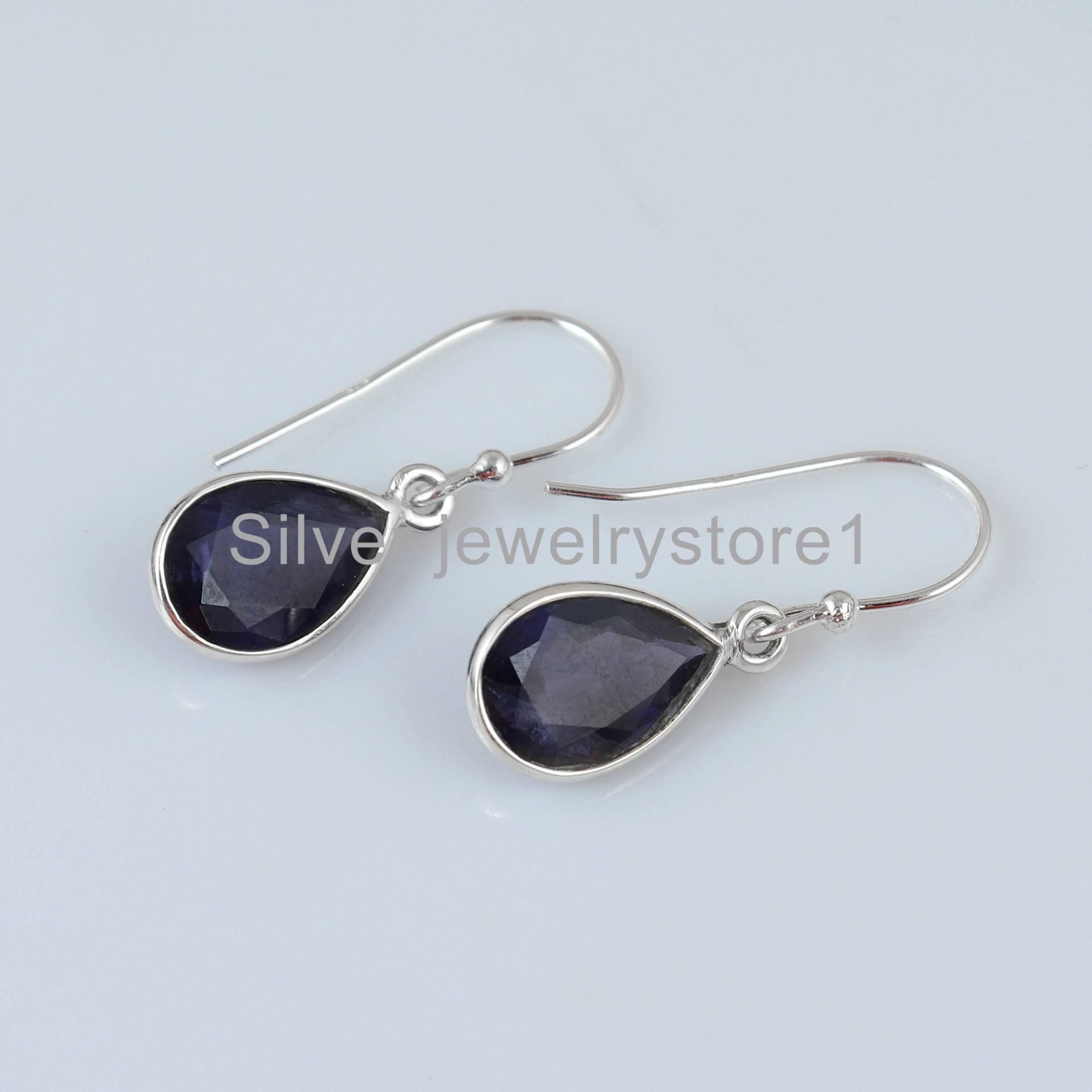 Natürlicher Blauer Iolith Edelstein Schmuck, 925 Sterling Silber Ohrring, Handgefertigte Lünette Set September Birthstone Geschenk Für Frau von SilverJewelryStore1