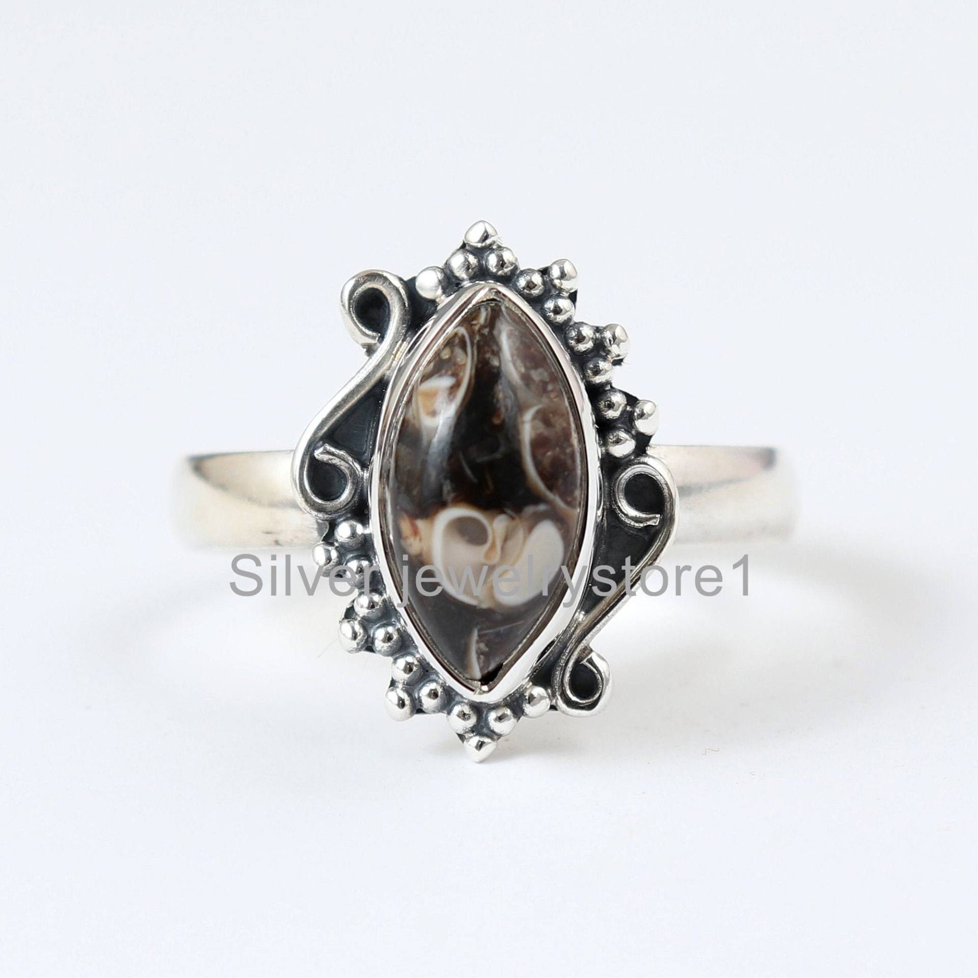 Natürlicher Edelstein-Ring, Turritella-Ring, 925 Sterling Silber Ring, Achat-Ring, Handgefertigter Silberring, Ehering, Geschenkring von SilverJewelryStore1