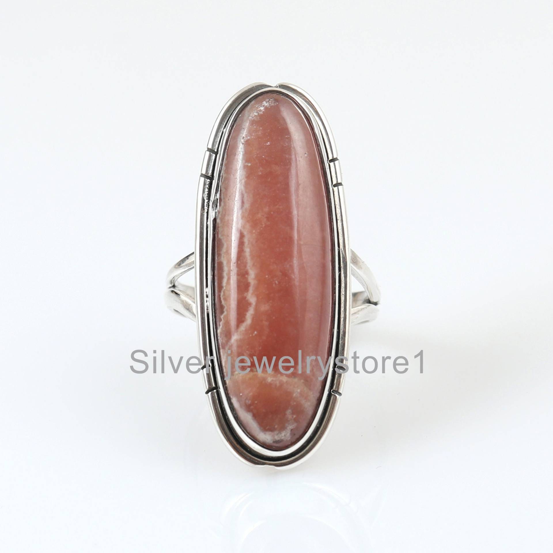 Natürlicher Rhodochrosit-Ring, 10 X 30 Mm Großer Steinring, Edelstein-Ring, 925Er Silberring, Damenring, Ehering-Geschenk von SilverJewelryStore1