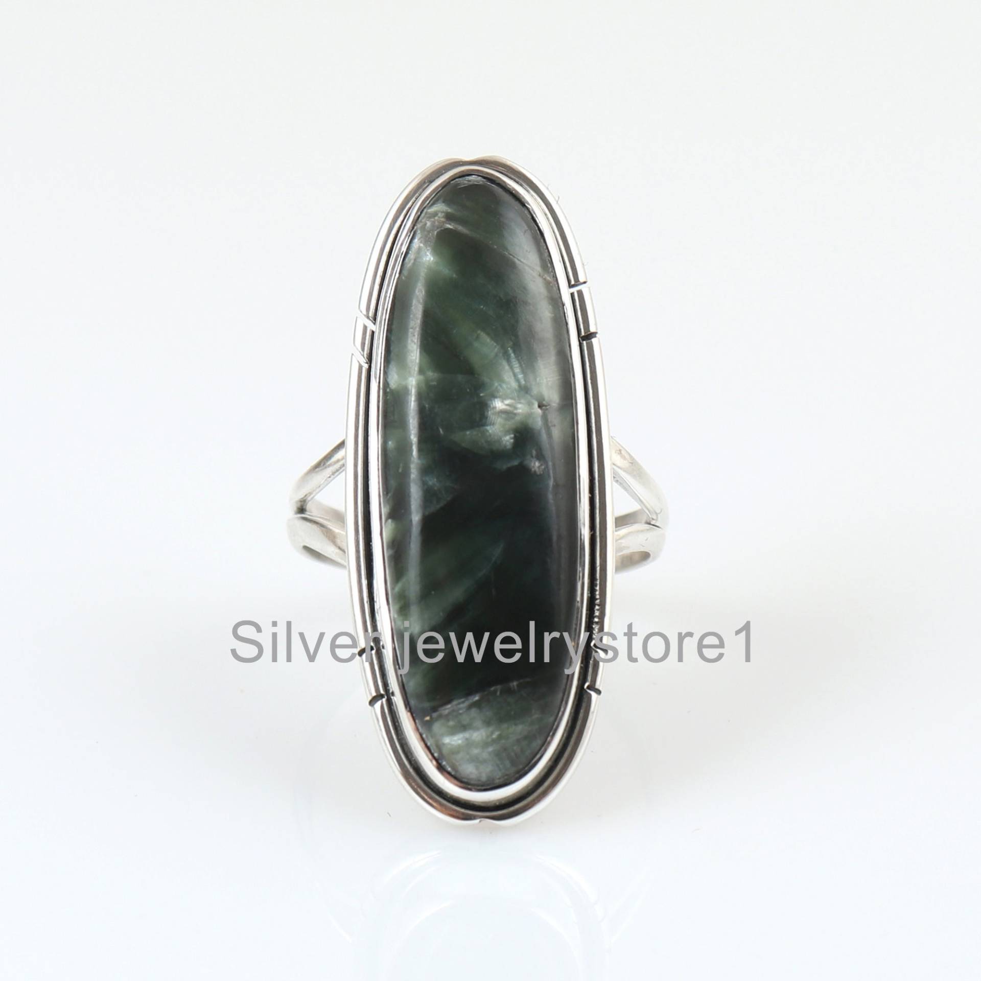 Natürlicher Seraphinit Ring , Edelstein 925 Massiv Sterling Lang Oval Damen 10x30 Mm Best Sale von SilverJewelryStore1