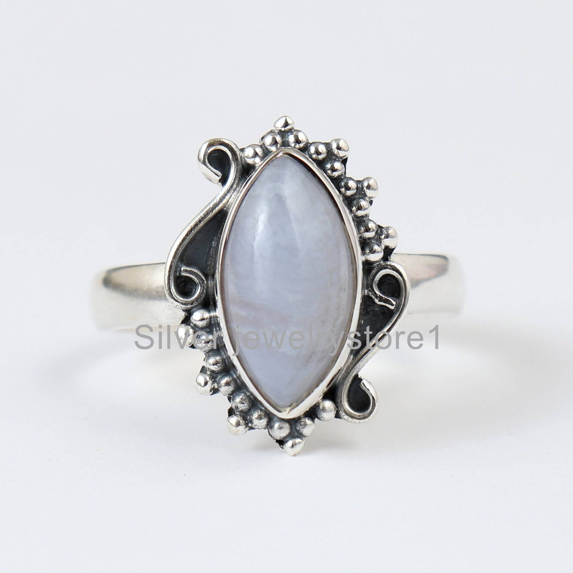 Natürlicher Blauer Spitze Achat Ring, 925 Silber Natürlicher Achat, Handgemachter Damen Statement Geschenk Für Frauen von SilverJewelryStore1