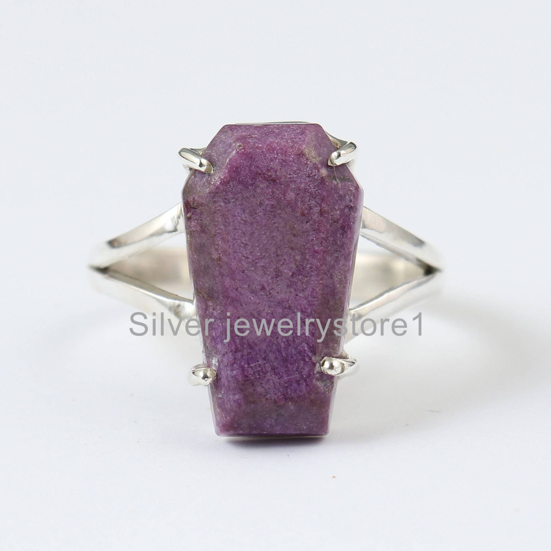 Natürlicher Stichtit-Ring, Sargring, 925 Sterling Ring, Sarg-Edelstein-Ring, Zinken-Sargring, Naturstein-Ring, Sarg-Silberring von SilverJewelryStore1