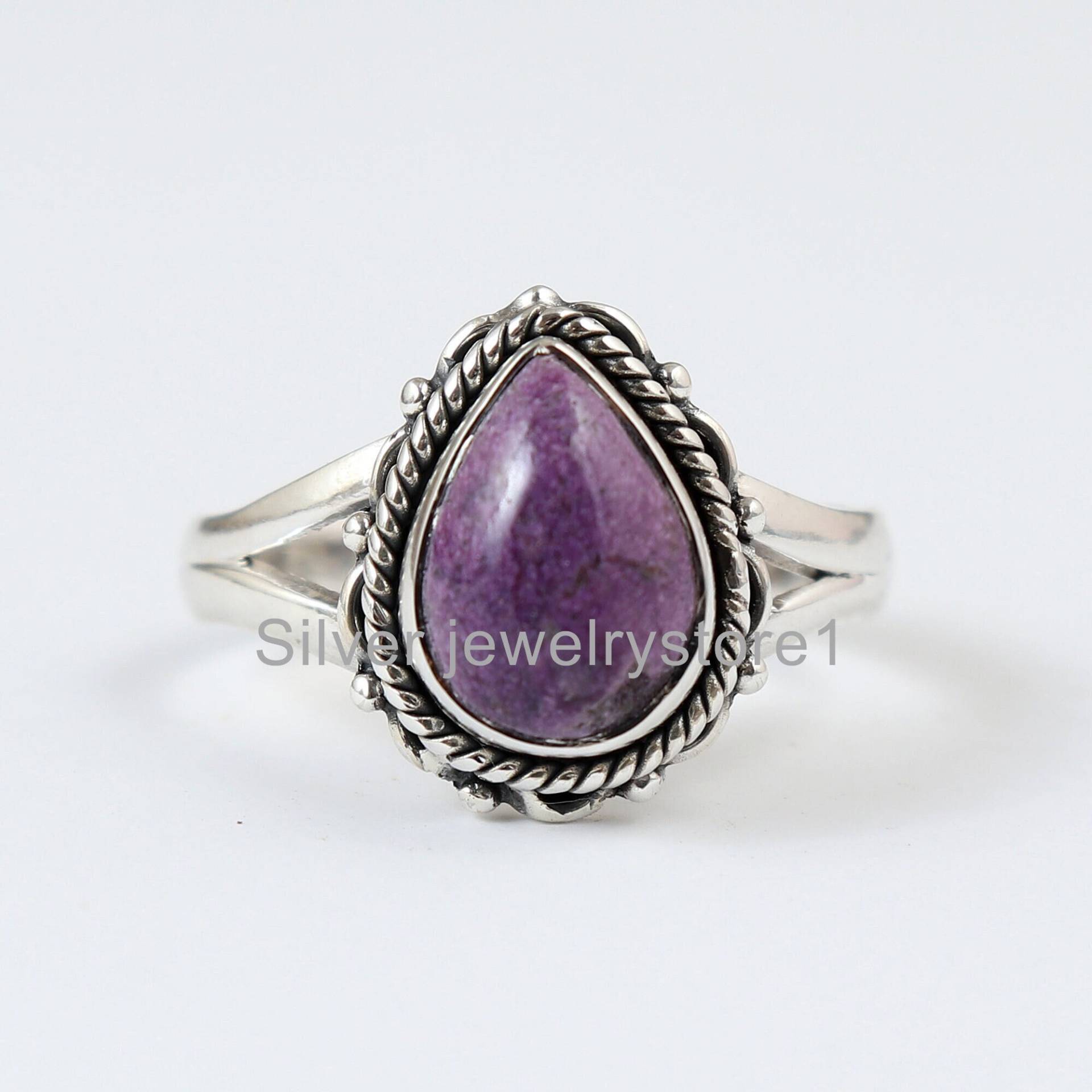 Natürlicher Stichtit-Ring, Edelstein-Ring, 925 Sterling Ring, Marquise-Ring, Silberring, Handgefertigter Boho-Schmuck, Lila Frauen-Geschenkring von SilverJewelryStore1