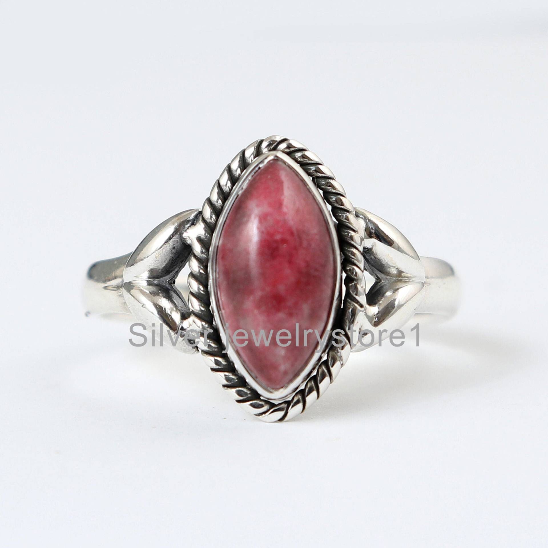 Natürlicher Thulit-Marquise-Edelstein-Silberring, 925Er Sterling-Silberring, Handgefertigter Designer-Hochzeitsschmuck, Boho-Ring, Geschenkidee von SilverJewelryStore1