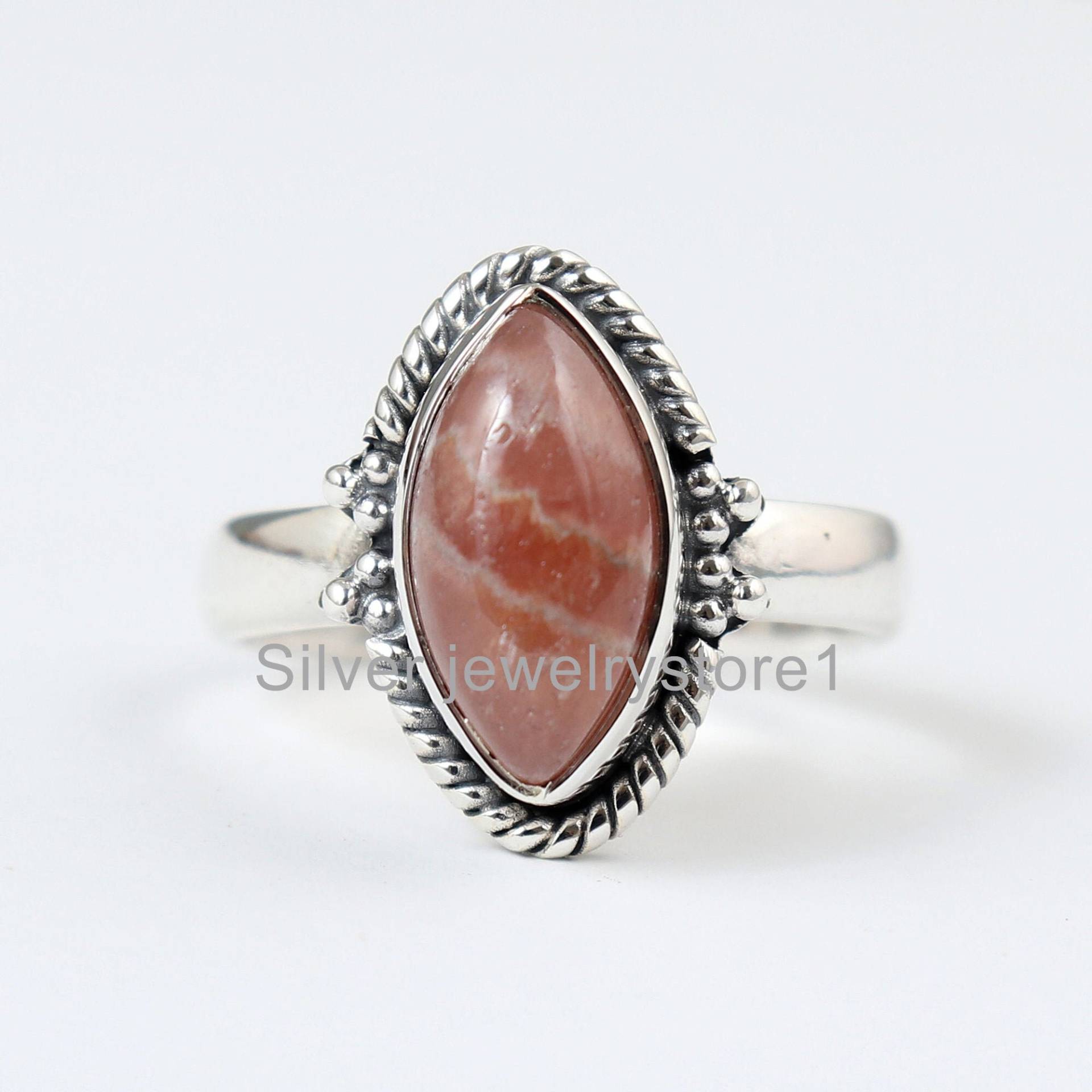 Naturstein Ring, Echter Rhodochrosit Sterling Rosa Boho Silber Statement Ringe, Schmuck Naturstein Ring, Echter Rhodochrosit Sterling Rosa Boho Silber Statement Ringe, Schmuck von SilverJewelryStore1