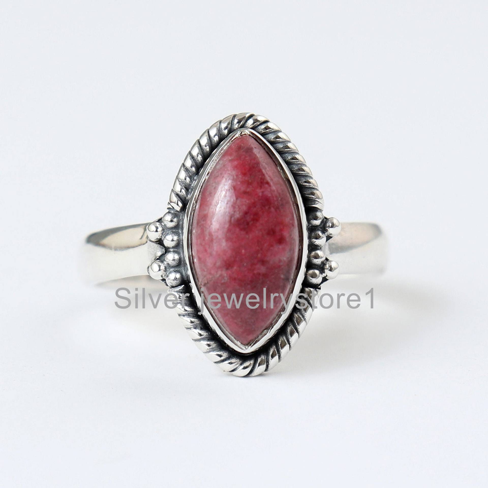 Naturstein Ring, Thulit Edelstein Silber Boho Sterling Handgemachter Ring Schmuck, Frauen Ringe von SilverJewelryStore1