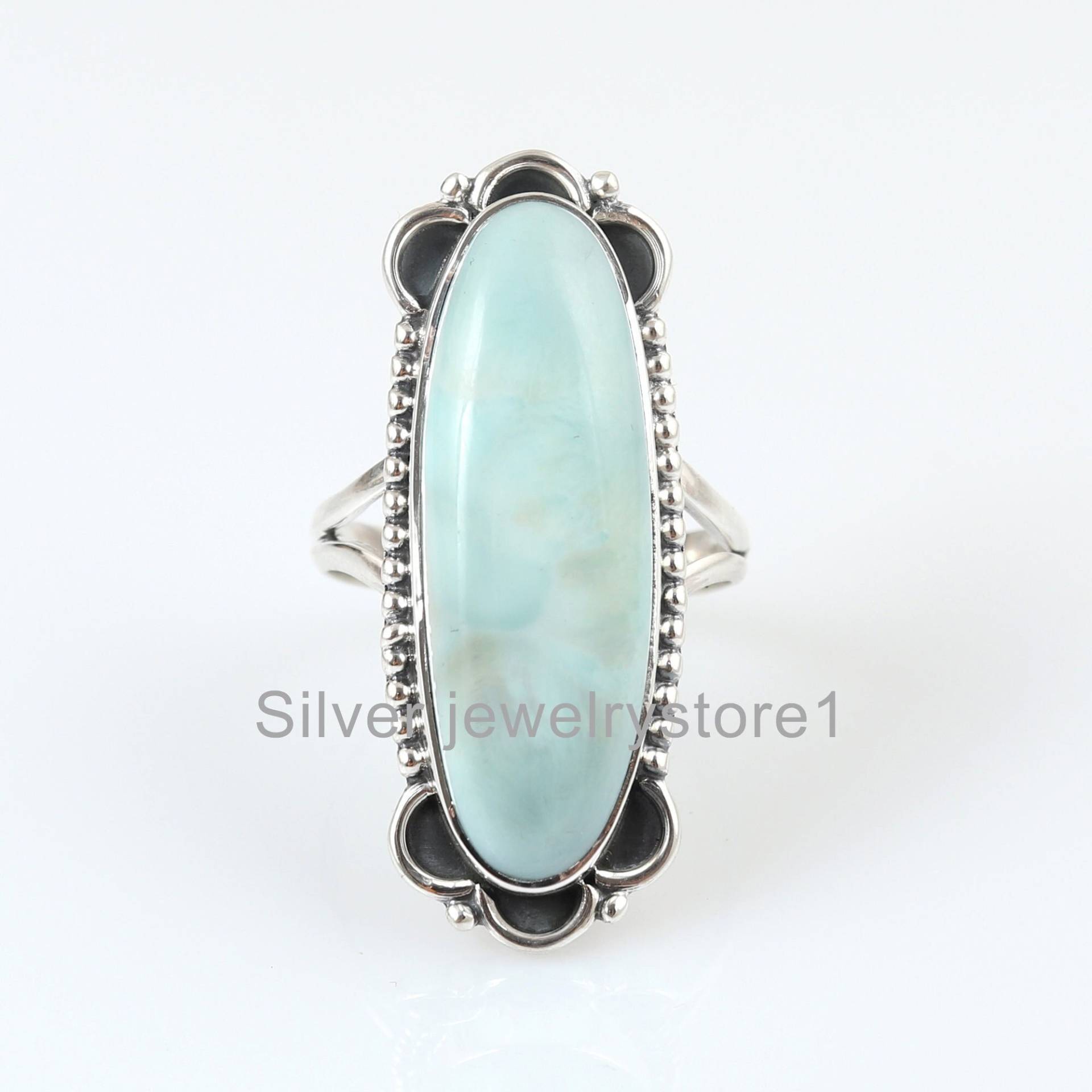 Oxidierter Ring, Natürlicher Larimar-Ring, 925Er Silberring, 10 X 30 Mm Ovaler Edelsteinring, Damenring, Blauer Handgefertigter Ring von SilverJewelryStore1