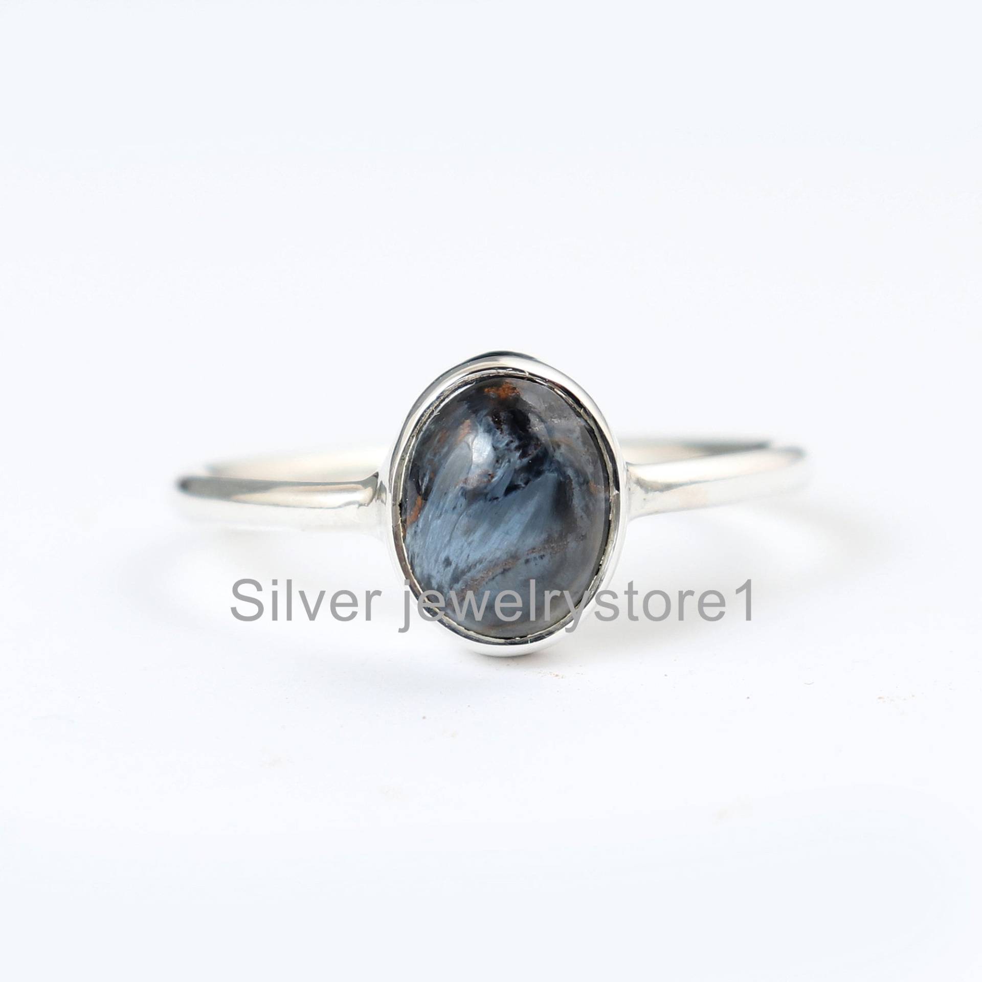 Pietersit Ring, Edelstein 925 Silber Schlichter Schmuck, Boho Solitär Frauen Geschenk Ring von SilverJewelryStore1