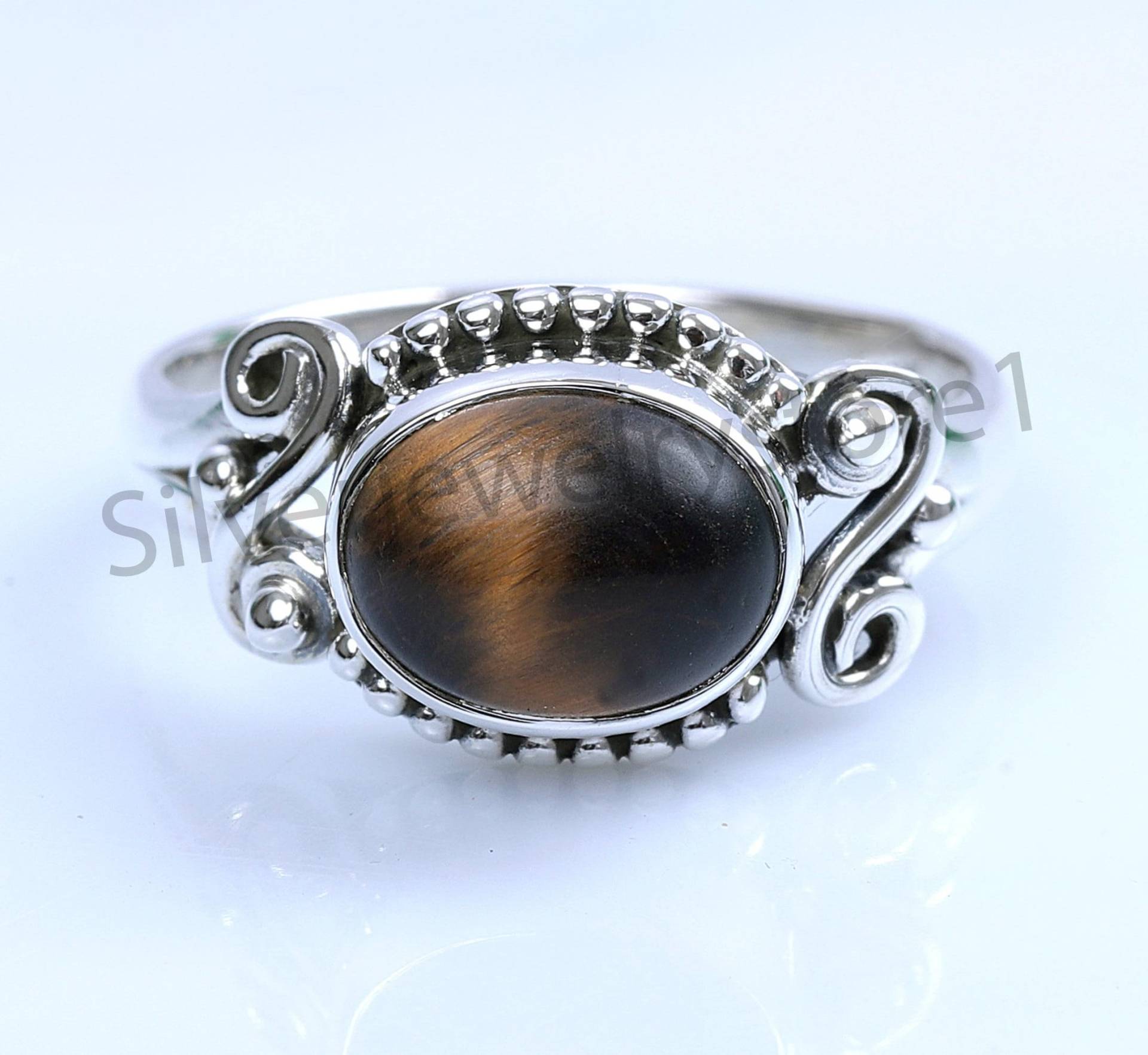 Tigerauge-Ring - Edelstein-Ring Aus Sterlingsilber Statement-Edelstein-Ring, 7 X 9 Mm Ovaler Ring, Edelstein-Ring, Boho-Schmuck, Frauen-Ring von SilverJewelryStore1