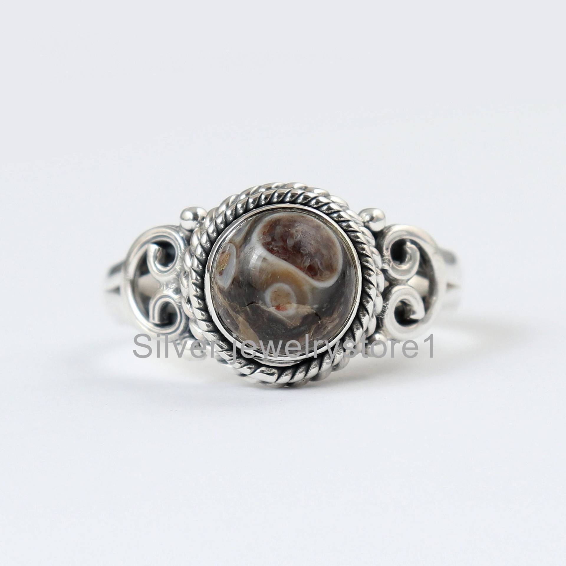 Turritella Ring, 925 Sterling Achat Silberring, Edelsteinring, Runde Ehering, Unisex Ring von SilverJewelryStore1