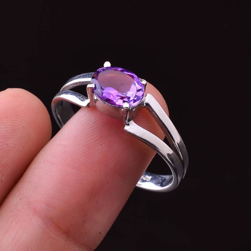 925 Massiv Sterling Silber RingFebruar Geburtsstein RingNatürliche Amethyst RingVerlobungsringHandgemachter SchmuckProng Setting Ring von SilverJewelryking