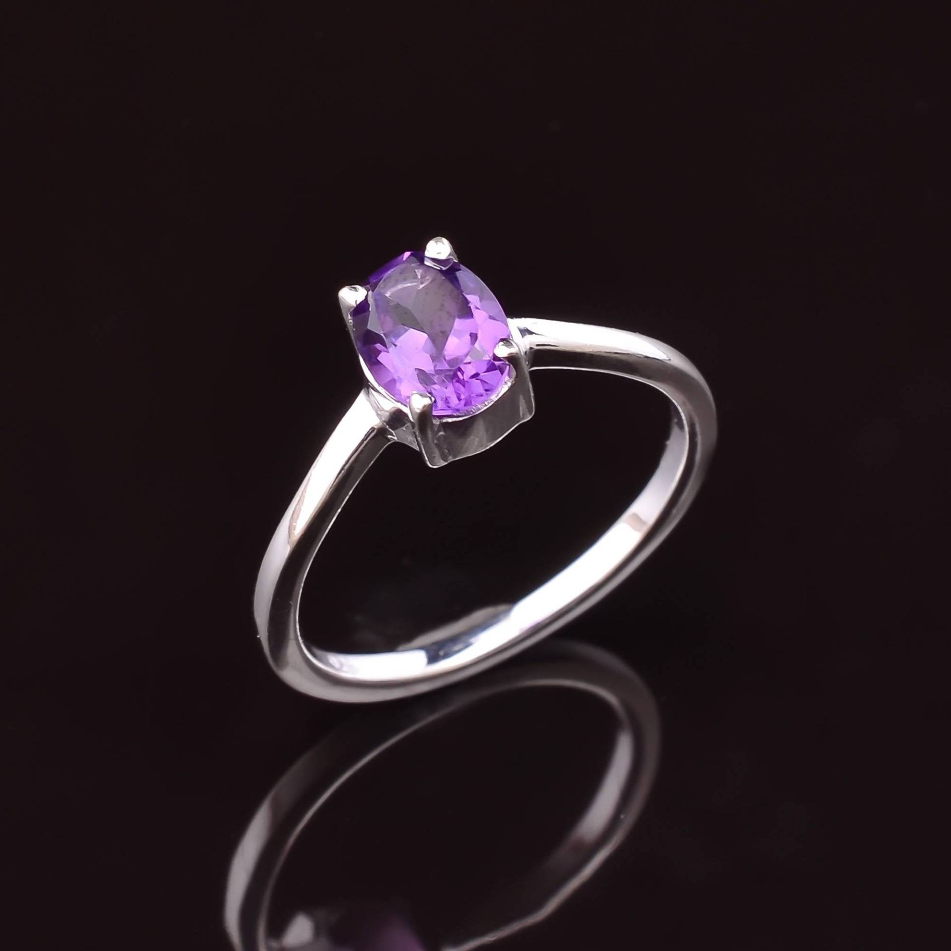 925 Massiv Sterling Silber RingFebruar Geburtsstein RingNatürliche Amethyst RingVerlobungsringHandgemachter SchmuckProng Setting Ring von SilverJewelryking