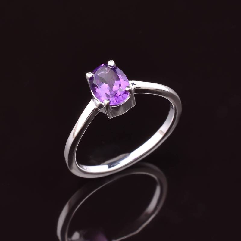 925 Massiv Sterling Silber RingFebruar Geburtsstein RingNatürliche Amethyst RingVerlobungsringHandgemachter SchmuckProng Setting Ring von SilverJewelryking