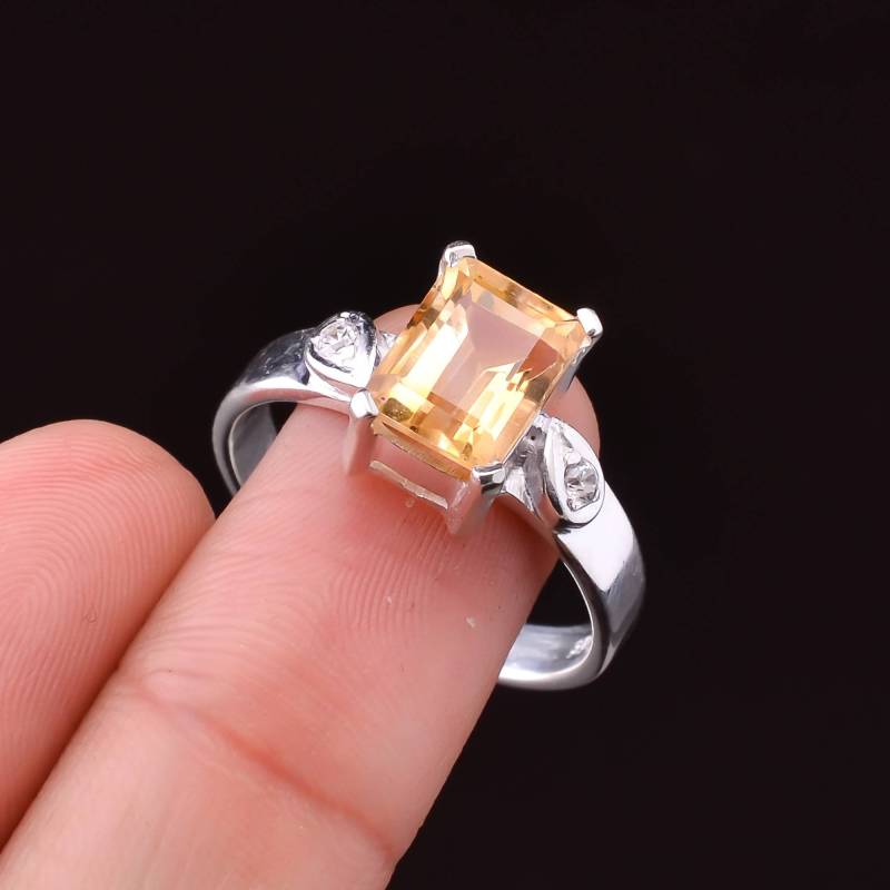 925Er Massiv Sterling Silber Ring Natürlicher Gelber Zitrin Mit Zirkonia - Handgefertigter November Birthstone von SilverJewelryking