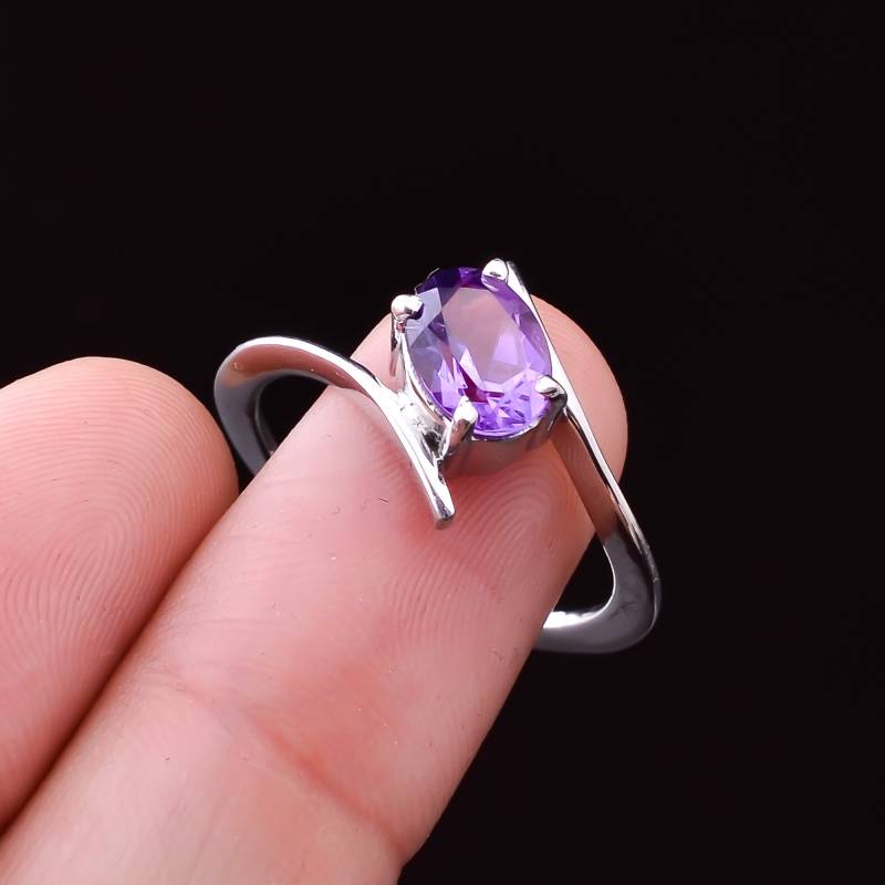 Februar Geburtsstein Ring925 Massiv Sterling Silber RingNatürliche Amethyst RingJubiläum RingHandgemachter SchmuckProng Setting Ring von SilverJewelryking