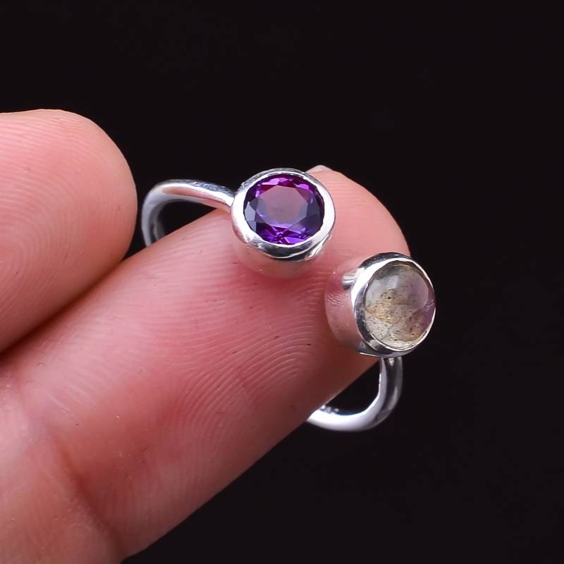 Handgemachte Sterling Silber Amethyst Labradorit Ring von SilverJewelryking