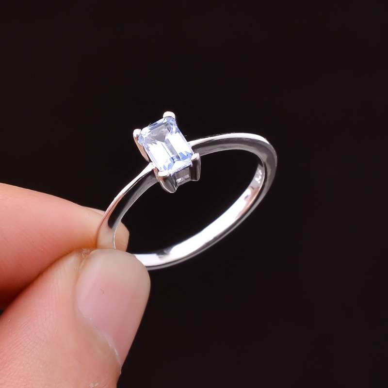 Handgemachter Aquamarin-Ring Aus Sterlingsilber März Geburtsstein-Verlobungsring von SilverJewelryking