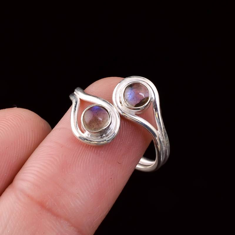 Labradorit Sterling Silber Ring Zwei Stein Jubiläum Design von SilverJewelryking